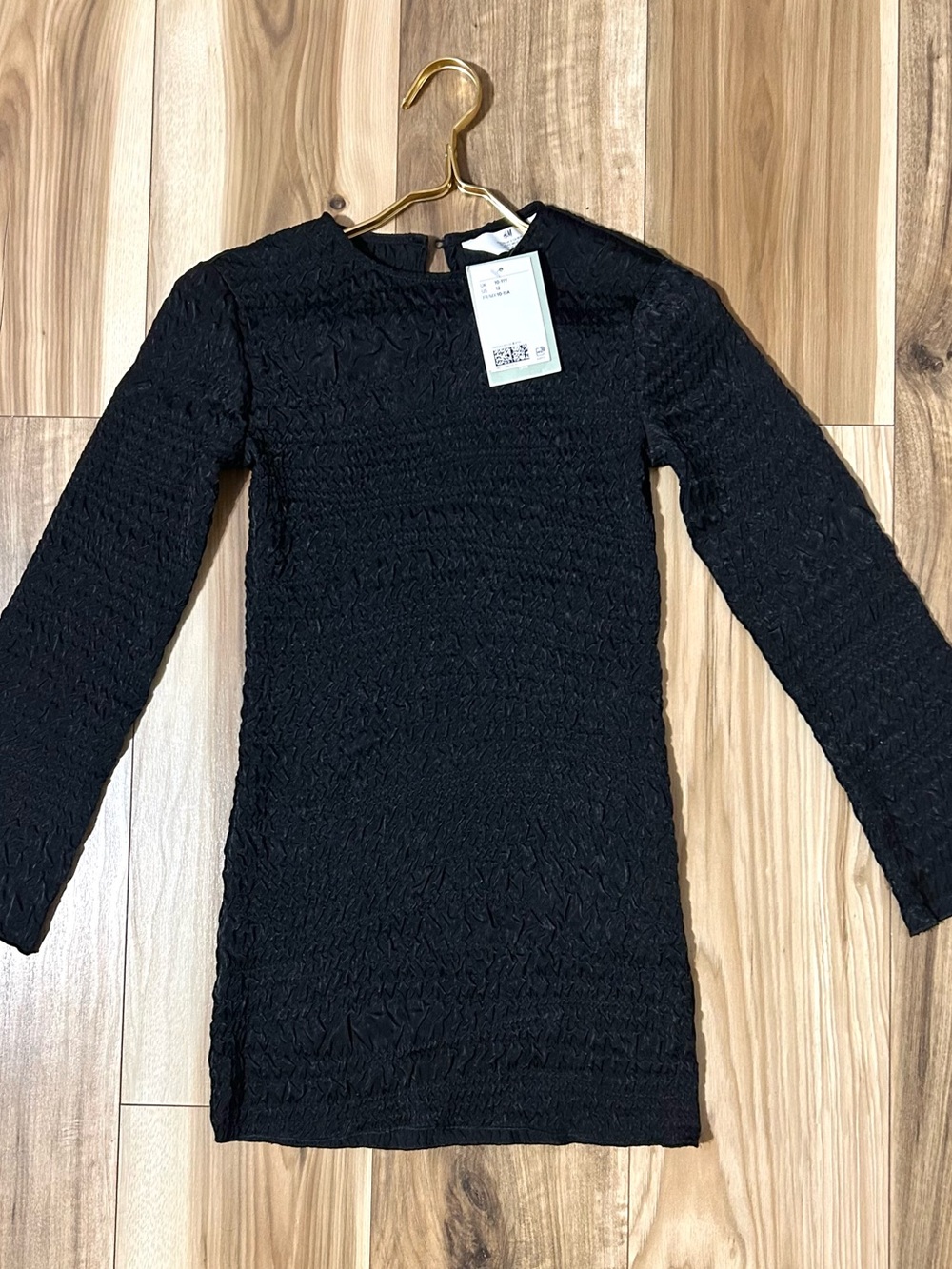 H&M Black Textured Long-Sleeve Mini Dress for Kids Size 12